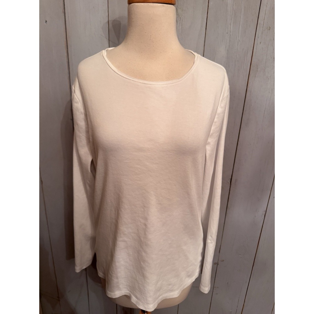 Talbots Tee Top XL White Long Sleeve Scoop Neck 100% Soft Pima Cotton‎ M35